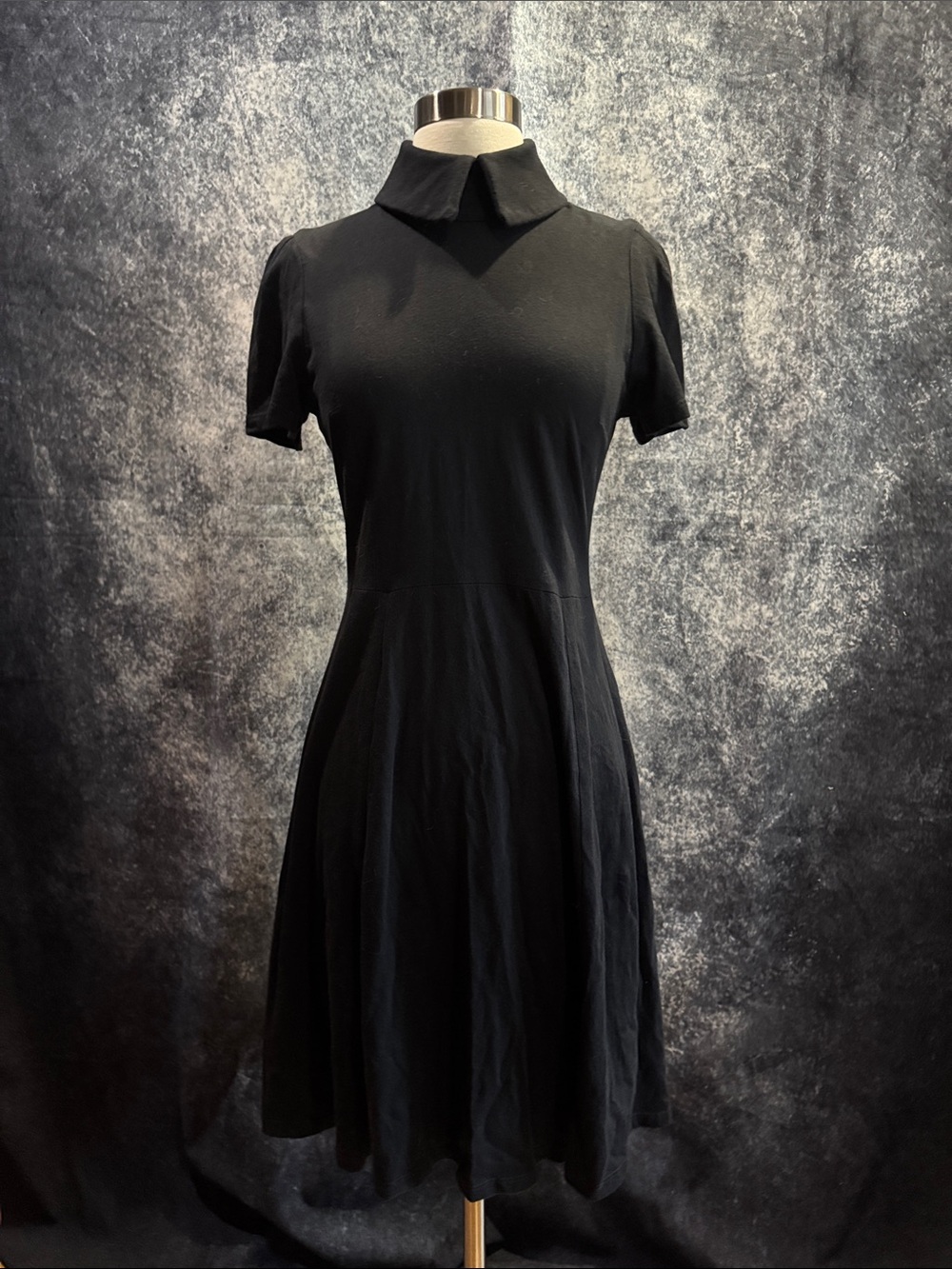 Deandri Black Collared Fit-and-Flare Dress